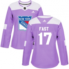 Women's Adidas New York Rangers #17 Jesper Fast Authentic Purple Fights Cancer Practice NHL Jersey