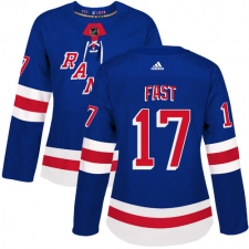Women's Adidas New York Rangers #17 Jesper Fast Authentic Royal Blue Home NHL Jersey