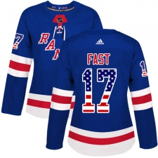 Women's Adidas New York Rangers #17 Jesper Fast Authentic Royal Blue USA Flag Fashion NHL Jersey