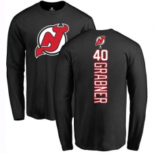 NHL Adidas New Jersey Devils #40 Michael Grabner Black Backer Long Sleeve T-Shirt