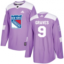 Men's Adidas New York Rangers #9 Adam Graves Authentic Purple Fights Cancer Practice NHL Jersey