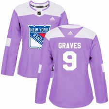Women's Adidas New York Rangers #9 Adam Graves Authentic Purple Fights Cancer Practice NHL Jersey