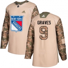 Youth Adidas New York Rangers #9 Adam Graves Authentic Camo Veterans Day Practice NHL Jersey