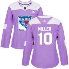 Women's Adidas New York Rangers #10 J.T. Miller Authentic Purple Fights Cancer Practice NHL Jersey