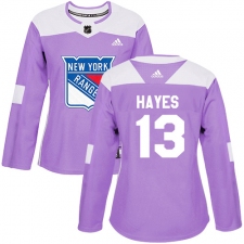 Women's Adidas New York Rangers #13 Kevin Hayes Authentic Purple Fights Cancer Practice NHL Jersey