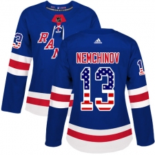 Women's Adidas New York Rangers #13 Sergei Nemchinov Authentic Royal Blue USA Flag Fashion NHL Jersey