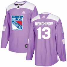 Youth Adidas New York Rangers #13 Sergei Nemchinov Authentic Purple Fights Cancer Practice NHL Jersey