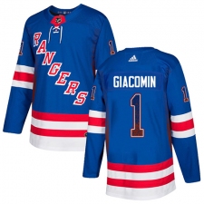 Men's Adidas New York Rangers #1 Eddie Giacomin Authentic Royal Blue Drift Fashion NHL Jersey