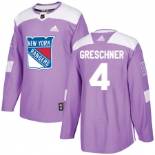 Men's Adidas New York Rangers #4 Ron Greschner Authentic Purple Fights Cancer Practice NHL Jersey