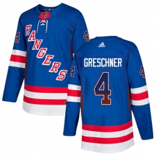 Men's Adidas New York Rangers #4 Ron Greschner Authentic Royal Blue Drift Fashion NHL Jersey