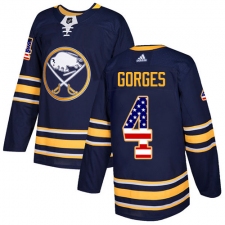 Men's Adidas Buffalo Sabres #4 Josh Gorges Authentic Navy Blue USA Flag Fashion NHL Jersey