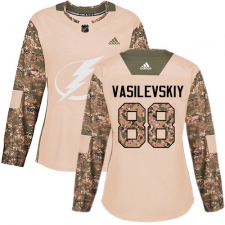 Women's Adidas Tampa Bay Lightning #88 Andrei Vasilevskiy Authentic Camo Veterans Day Practice NHL Jersey