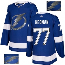 Men's Adidas Tampa Bay Lightning #77 Victor Hedman Authentic Royal Blue Fashion Gold NHL Jersey