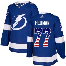 Youth Adidas Tampa Bay Lightning #77 Victor Hedman Authentic Blue USA Flag Fashion NHL Jersey