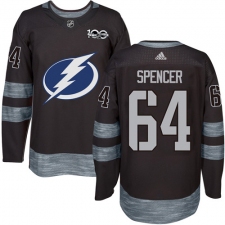 Men's Adidas Tampa Bay Lightning #64 Matthew Spencer Authentic Black 1917-2017 100th Anniversary NHL Jersey