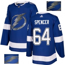 Men's Adidas Tampa Bay Lightning #64 Matthew Spencer Authentic Royal Blue Fashion Gold NHL Jersey