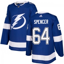 Men's Adidas Tampa Bay Lightning #64 Matthew Spencer Authentic Royal Blue Home NHL Jersey