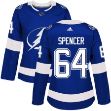 Women's Adidas Tampa Bay Lightning #64 Matthew Spencer Authentic Royal Blue Home NHL Jersey