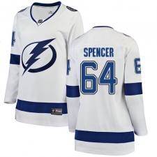 Women's Tampa Bay Lightning #64 Matthew Spencer Fanatics Branded White Away Breakaway NHL Jersey