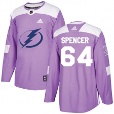 Youth Adidas Tampa Bay Lightning #64 Matthew Spencer Authentic Purple Fights Cancer Practice NHL Jersey