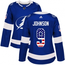 Women's Adidas Tampa Bay Lightning #9 Tyler Johnson Authentic Blue USA Flag Fashion NHL Jersey