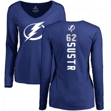 NHL Women's Adidas Tampa Bay Lightning #62 Andrej Sustr Royal Blue Backer V-Neck Long-Sleeve T-Shirt