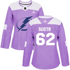 Women's Adidas Tampa Bay Lightning #62 Andrej Sustr Authentic Purple Fights Cancer Practice NHL Jersey