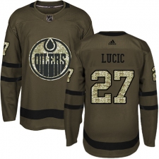 Youth Adidas Edmonton Oilers #27 Milan Lucic Authentic Green Salute to Service NHL Jersey