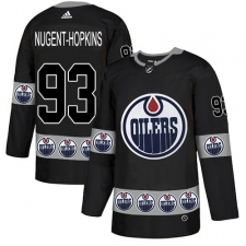 Men's Adidas Edmonton Oilers #93 Ryan Nugent-Hopkins Authentic Black Team Logo Fashion NHL Jersey