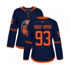 Women's Edmonton Oilers #93 Ryan Nugent-Hopkins Authentic Navy Blue Alternate Hockey Jersey