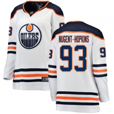 Women's Edmonton Oilers #93 Ryan Nugent-Hopkins Authentic White Away Fanatics Branded Breakaway NHL Jersey