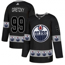 Men's Adidas Edmonton Oilers #99 Wayne Gretzky Authentic Black Team Logo Fashion NHL Jersey