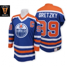 Men's Mitchell and Ness Edmonton Oilers #99 Wayne Gretzky Authentic Navy Blue Throwback NHL Jersey