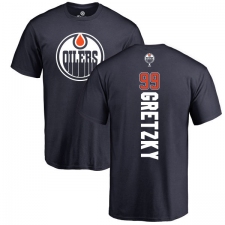 NHL Adidas Edmonton Oilers #99 Wayne Gretzky Navy Blue Backer T-Shirt