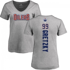 NHL Women's Adidas Edmonton Oilers #99 Wayne Gretzky Ash Backer T-Shirt