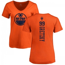 NHL Women's Adidas Edmonton Oilers #99 Wayne Gretzky Orange One Color Backer Slim Fit V-Neck T-Shirt