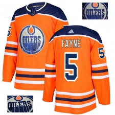 Men's Adidas Edmonton Oilers #5 Mark Fayne Authentic Orange Fashion Gold NHL Jersey