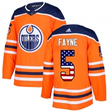 Men's Adidas Edmonton Oilers #5 Mark Fayne Authentic Orange USA Flag Fashion NHL Jersey