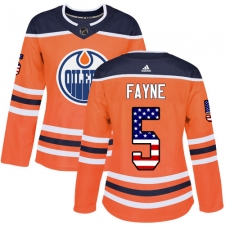 Women's Adidas Edmonton Oilers #5 Mark Fayne Authentic Orange USA Flag Fashion NHL Jersey