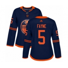 Women's Edmonton Oilers #5 Mark Fayne Authentic Navy Blue Alternate Hockey Jersey