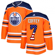 Men's Adidas Edmonton Oilers #7 Paul Coffey Authentic Orange USA Flag Fashion NHL Jersey