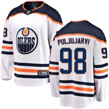 Men's Edmonton Oilers #98 Jesse Puljujarvi Fanatics Branded White Away Breakaway NHL Jersey