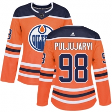 Women's Adidas Edmonton Oilers #98 Jesse Puljujarvi Authentic Orange Home NHL Jersey