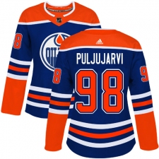 Women's Adidas Edmonton Oilers #98 Jesse Puljujarvi Authentic Royal Blue Alternate NHL Jersey