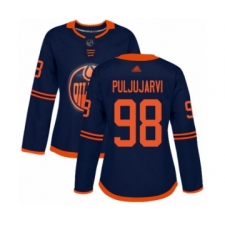 Women's Edmonton Oilers #98 Jesse Puljujarvi Authentic Navy Blue Alternate Hockey Jersey
