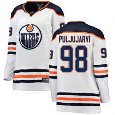 Women's Edmonton Oilers #98 Jesse Puljujarvi Authentic White Away Fanatics Branded Breakaway NHL Jersey