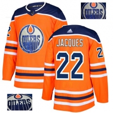 Men's Adidas Edmonton Oilers #22 Jean-Francois Jacques Authentic Orange Fashion Gold NHL Jersey