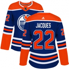 Women's Adidas Edmonton Oilers #22 Jean-Francois Jacques Authentic Royal Blue Alternate NHL Jersey
