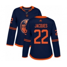 Women's Edmonton Oilers #22 Jean-Francois Jacques Authentic Navy Blue Alternate Hockey Jersey
