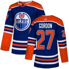 Men's Adidas Edmonton Oilers #27 Boyd Gordon Premier Royal Blue Alternate NHL Jersey
